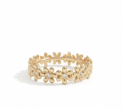 14K Gold  Dainty Daisy Lab Grown Eternity Band