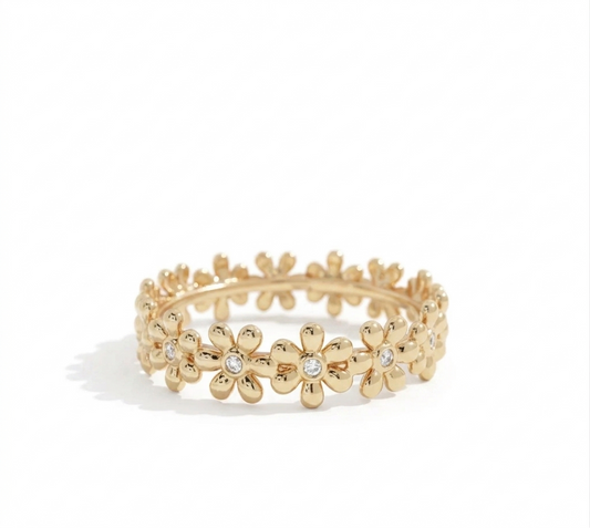 14K Gold  Dainty Daisy Lab Grown Eternity Band