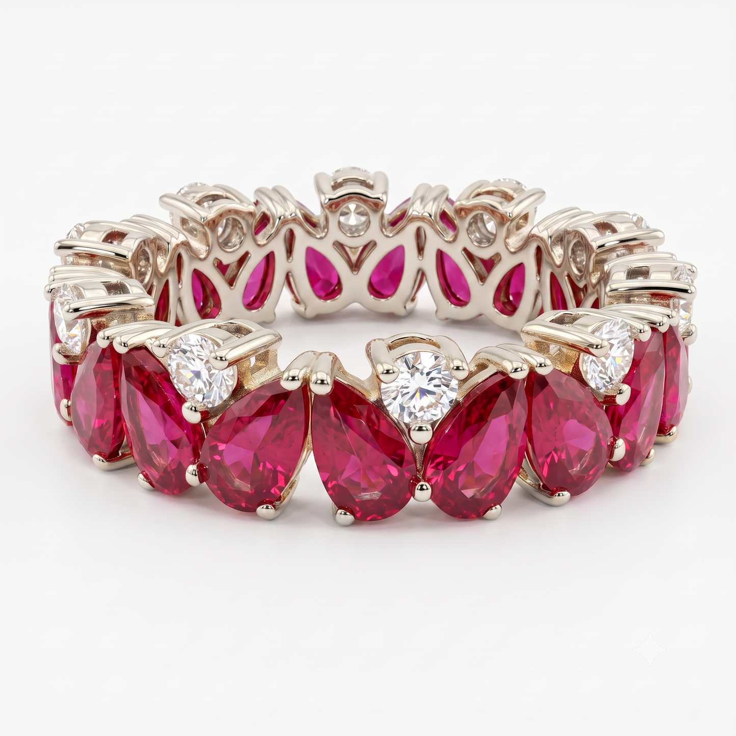 2.60 ct Pear Cut Ruby & Lab Grown Diamond Eternity Wedding Band Ring
