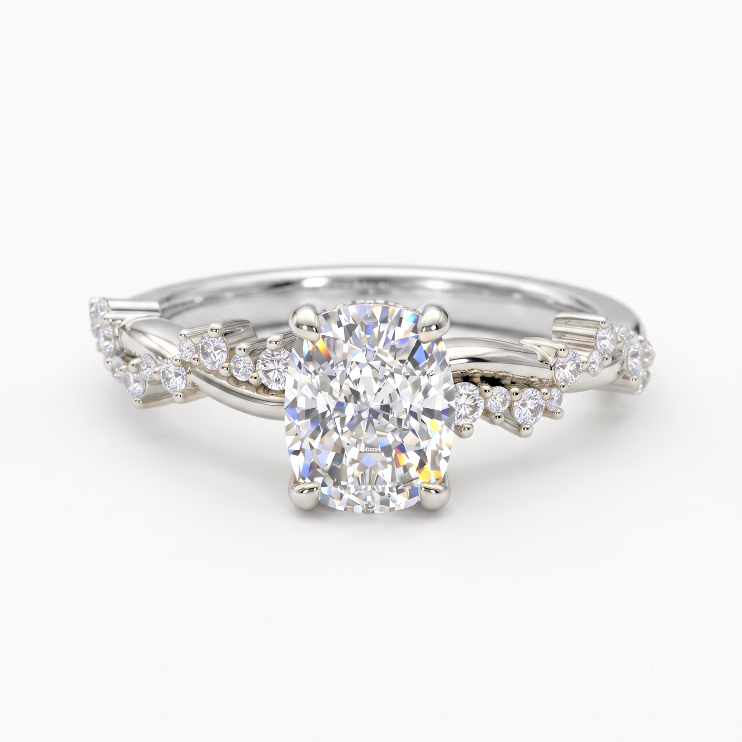 1.650 ct Elongated Cushion Cut Lab Grown Diamond Solitaire Twisted Pave Band Ring