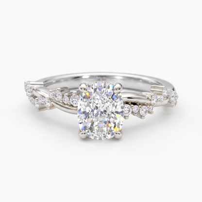 1.650 ct Elongated Cushion Cut Lab Grown Diamond Solitaire Twisted Pave Band Ring
