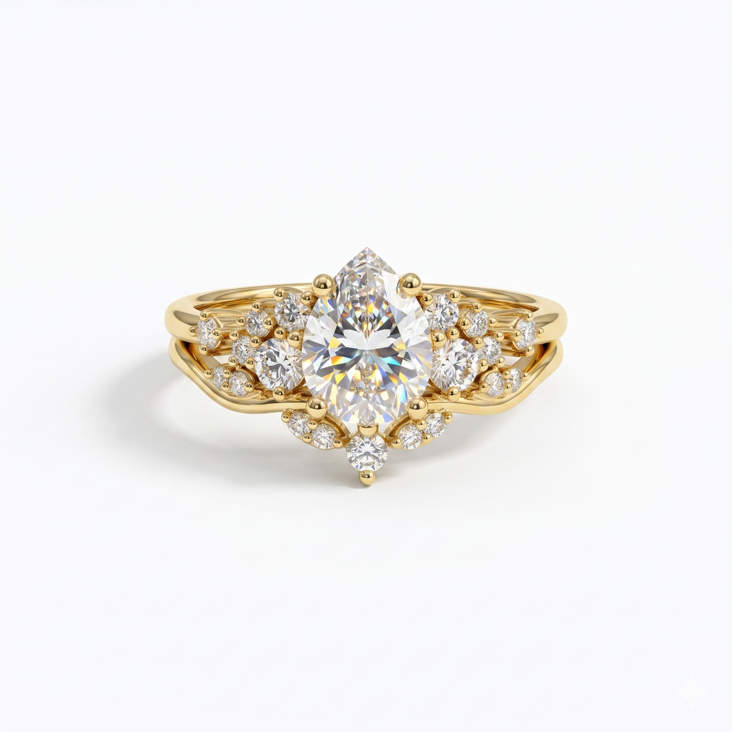 1.00ct Pear Shaped Natural Diamond Engagement Ring Set