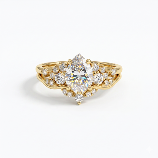 1.00ct Pear Shaped Natural Diamond Engagement Ring Set