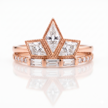 1.20ct Kite Cut Lab Grown Art Deco Three Stone Engagement Ring sets