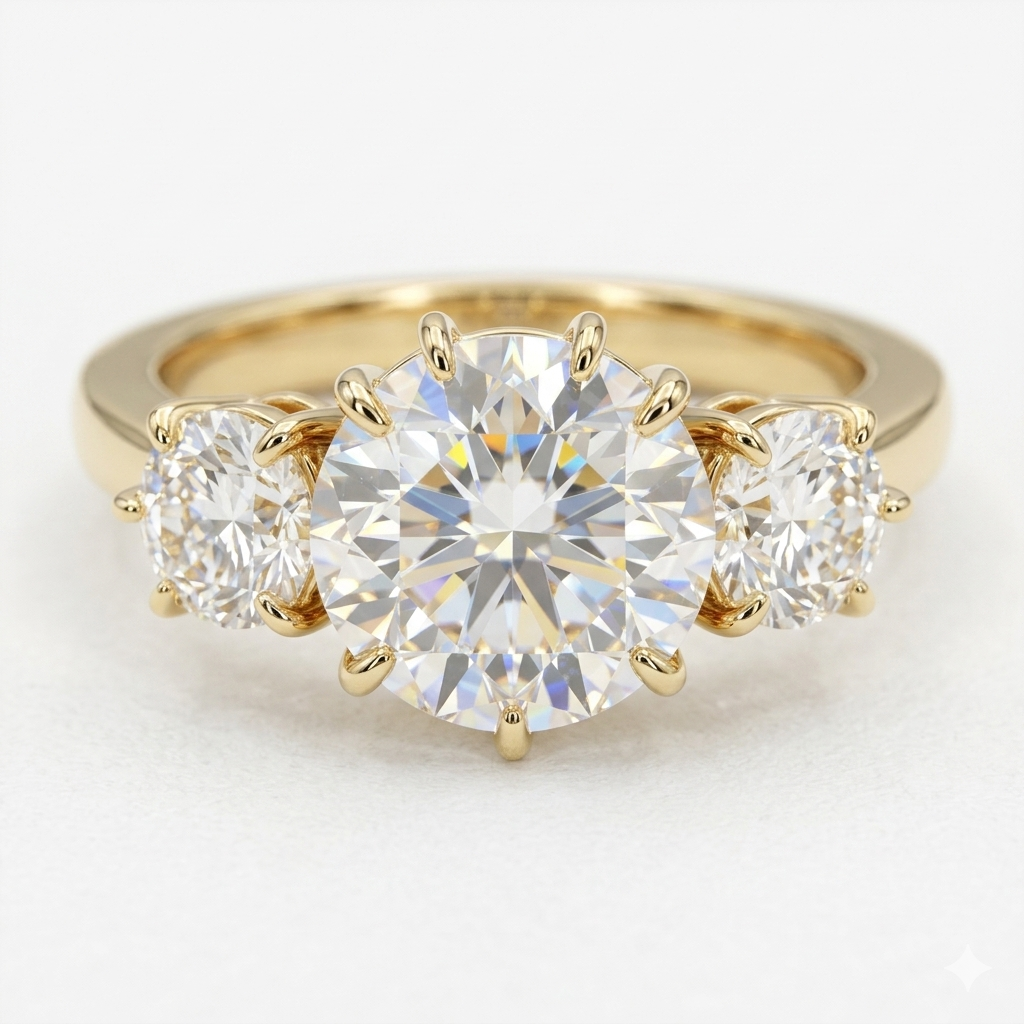 2.00ct Rose Cut Natural Three Stone Diamond Engagement Ring