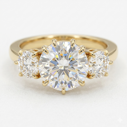 2.00ct Rose Cut Natural Three Stone Diamond Engagement Ring