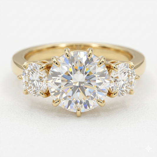 2.00ct Rose Cut Natural Three Stone Diamond Engagement Ring