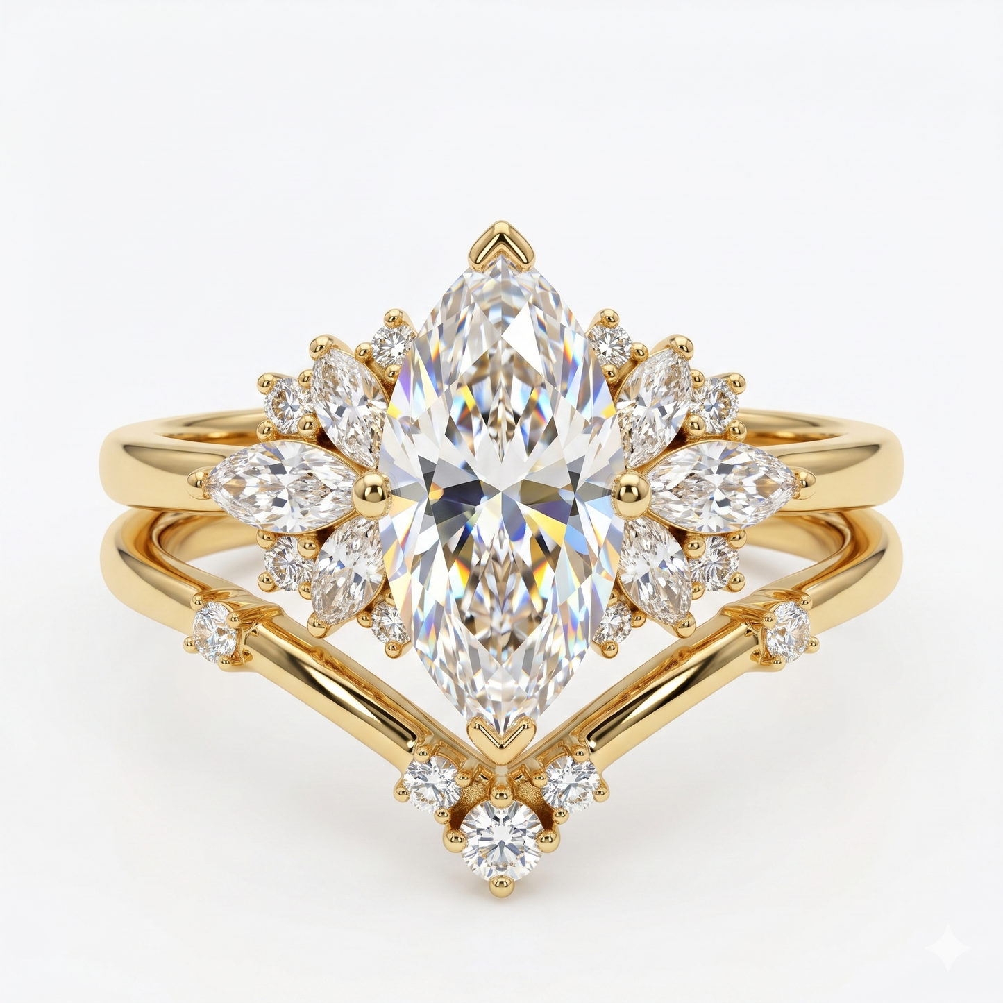 1.00ct Marquise cut  Natural Diamond Engagement Ring Set