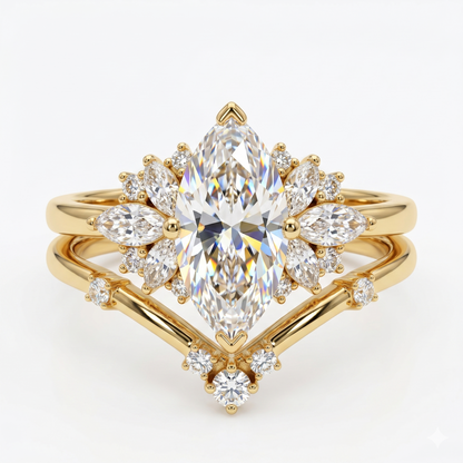 1.00ct Marquise cut  Natural Diamond Engagement Ring Set