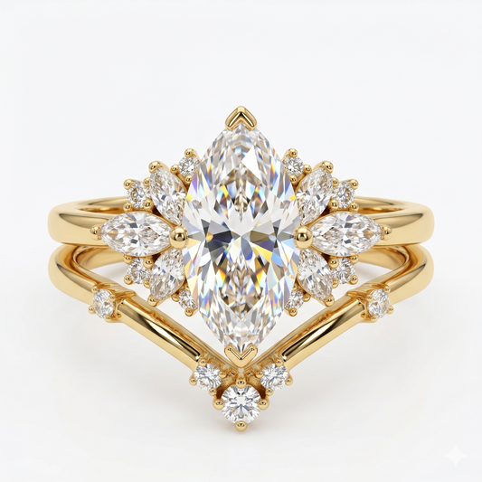 1.00ct Marquise cut  Natural Diamond Engagement Ring Set