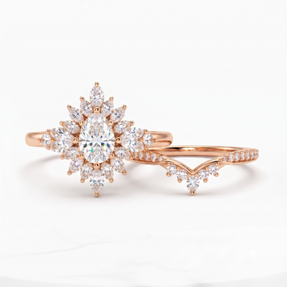 1.70 Ct Pear Cut Diamond Bridal Set – Halo Engagement Ring