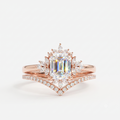 1.70 Ct Emerald Cut Lab-Grown Engagement Ring Set