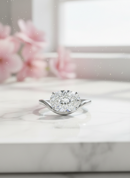 1.50 ct Oval Moissanite Engagement Ring - Curved Solitaire