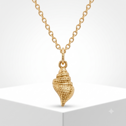 14K Solid Gold Sea Shell Charm Pendant Necklace