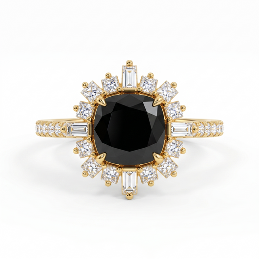 1.50ct Elongated Cushion black onyx engagement ring