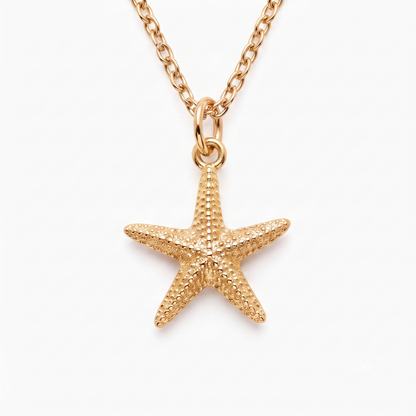 14k Gold Gold Starfish Beach Charm Necklace
