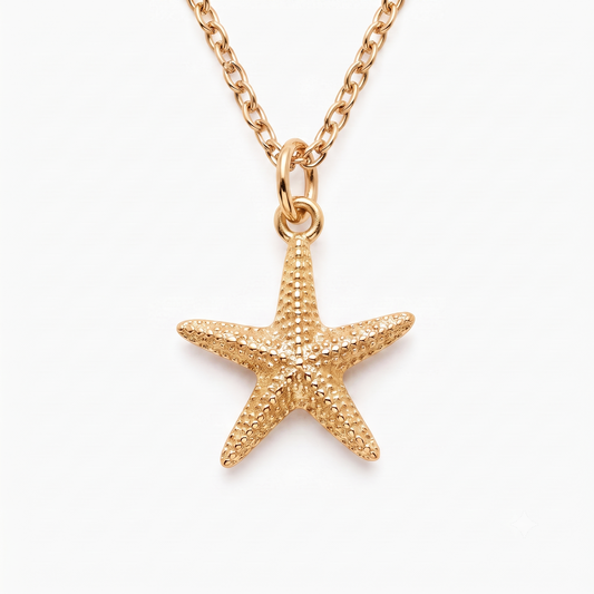 14k Gold Gold Starfish Beach Charm Necklace