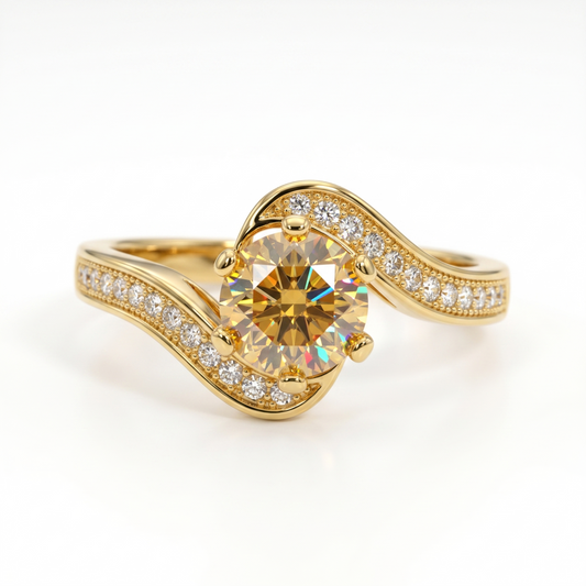 Canary Yellow 1.00ct Round Cut Twist Engagement Ring
