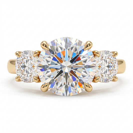 Three Stone Engagement Ring 14K/18k White Gold Bridal