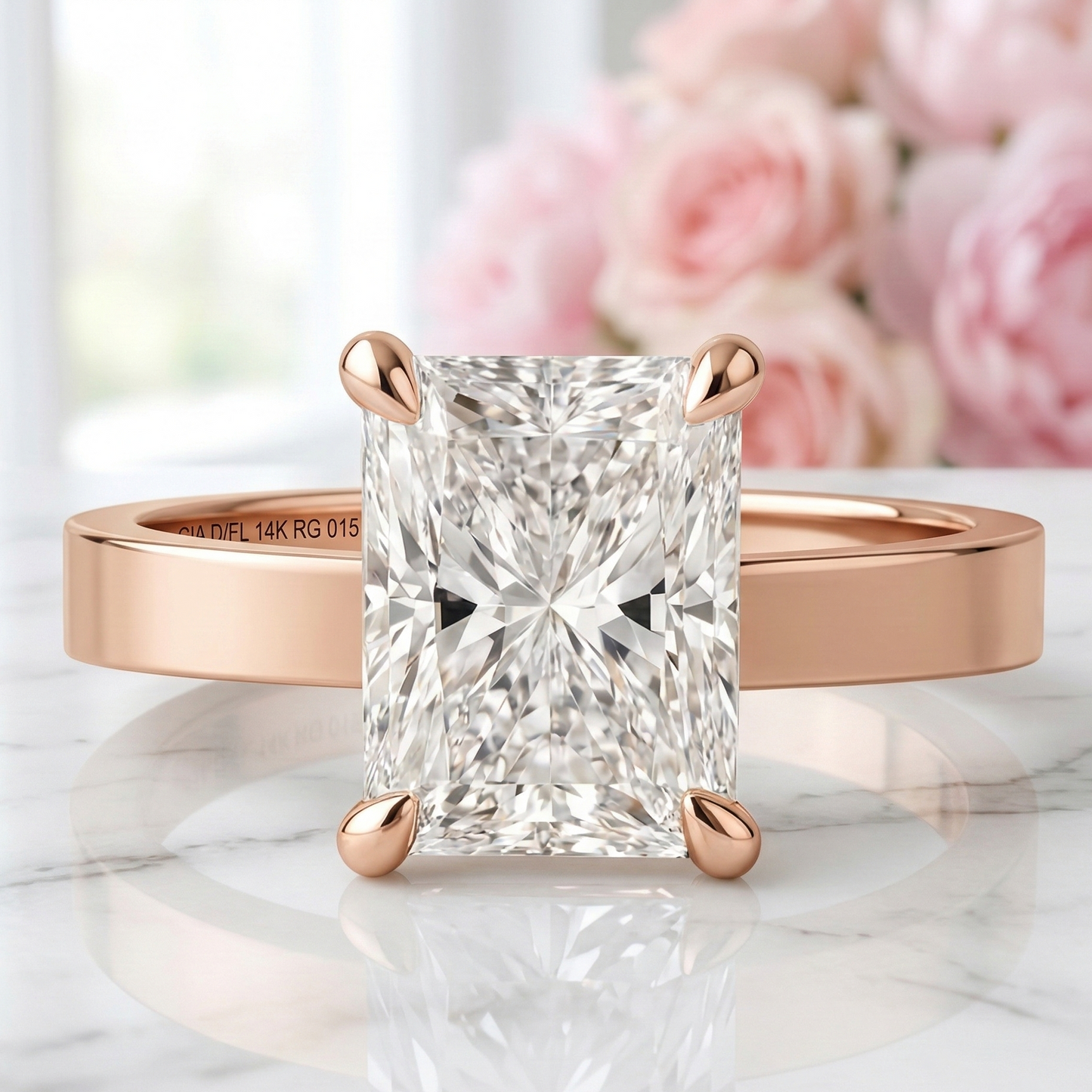 2 Ct Radiant Cut Lab Diamond Solitaire Ring with Hidden Halo