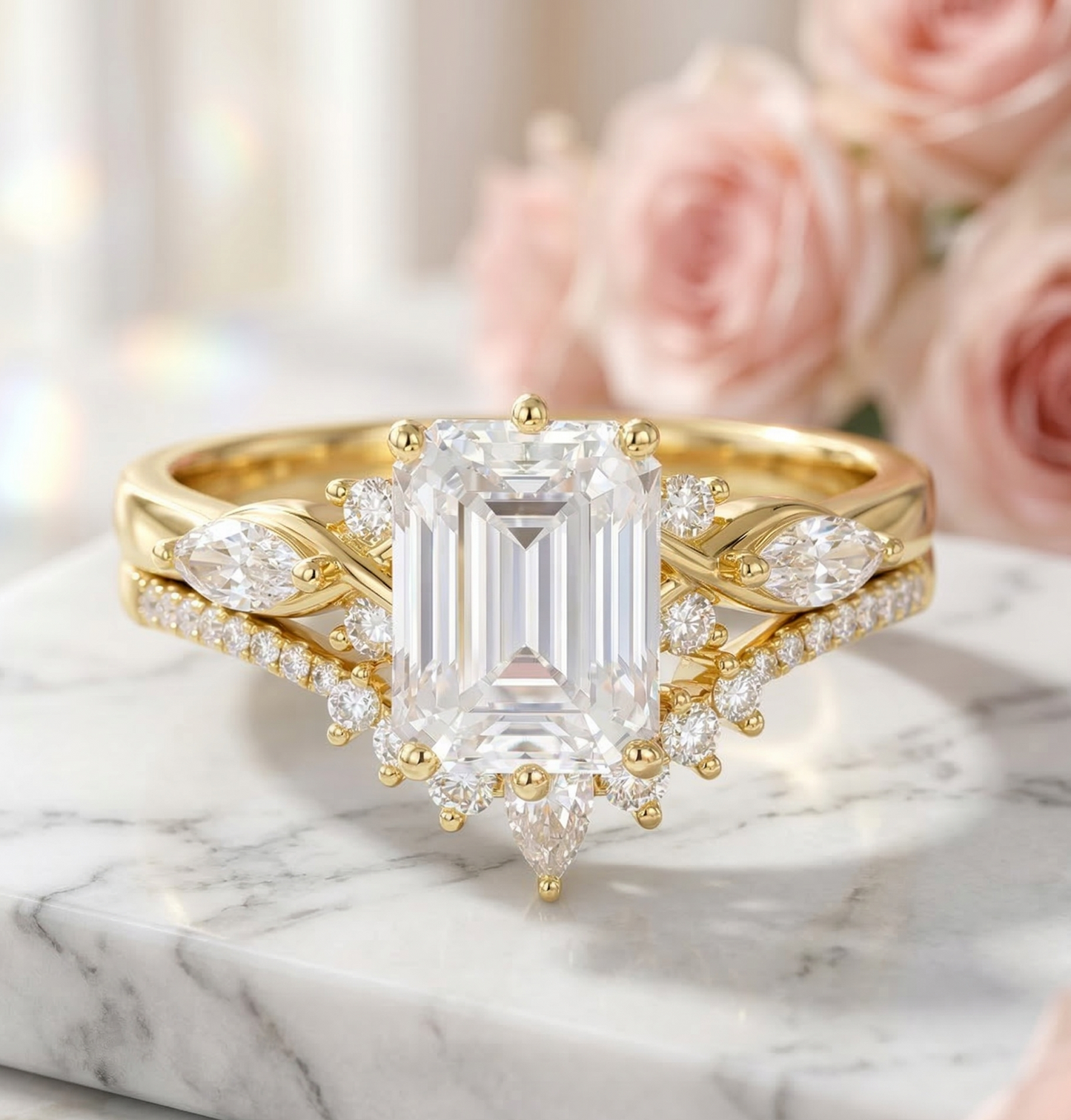 gold emerald cut engagement ring​

