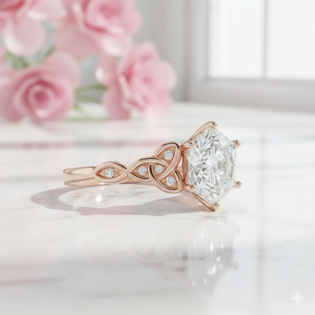 1.30 Ct Hexagon Lab Diamond Engagement Ring - with Infinity Band
