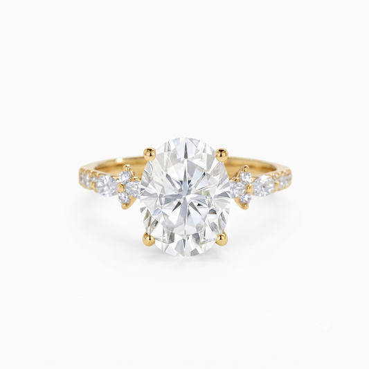 2.800 ct Vintage Oval Engagement Ring, 14K Solid Yellow Gold