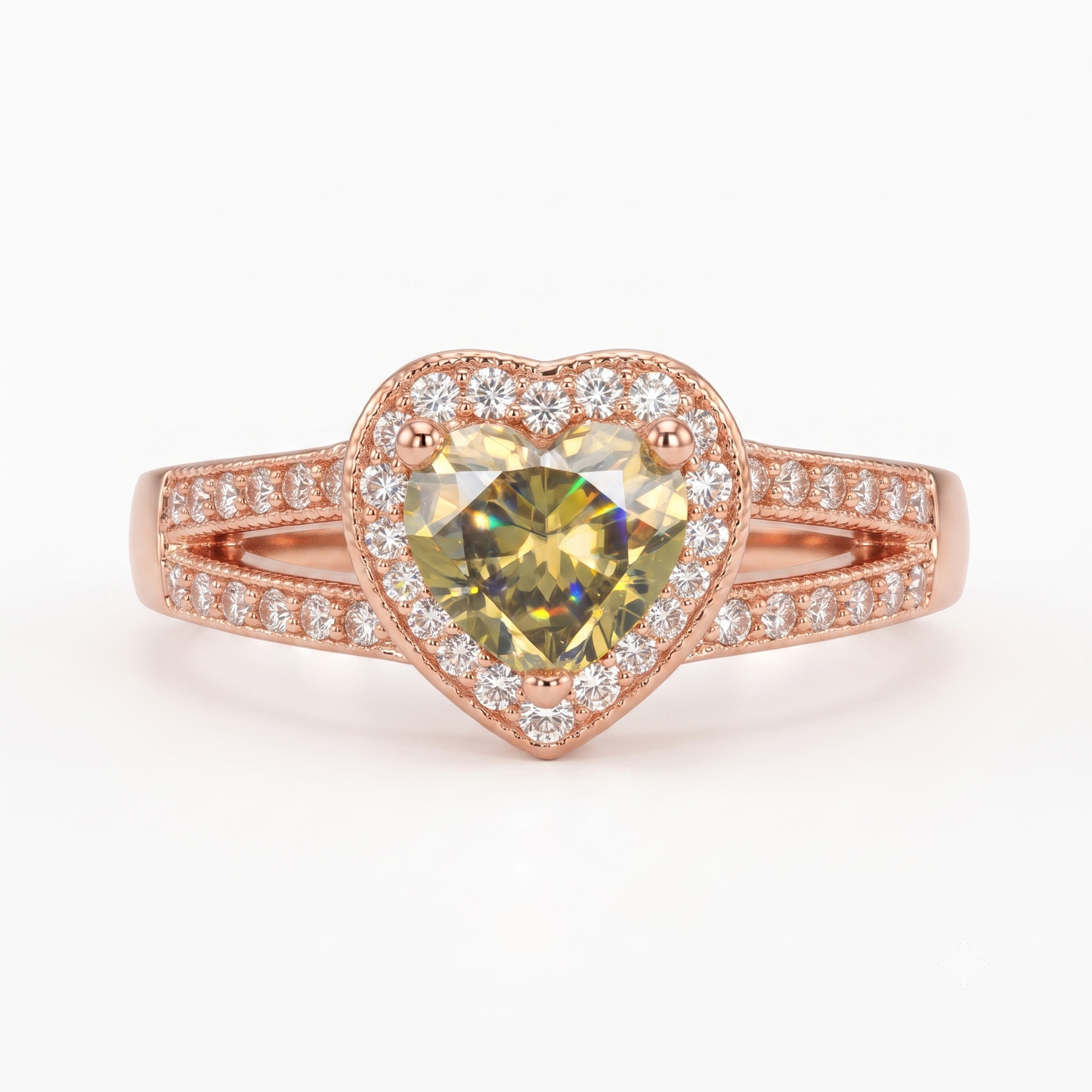 1.00CT Canary Yellow Heart Cut Halo Lab-Grown Engagement Ring
