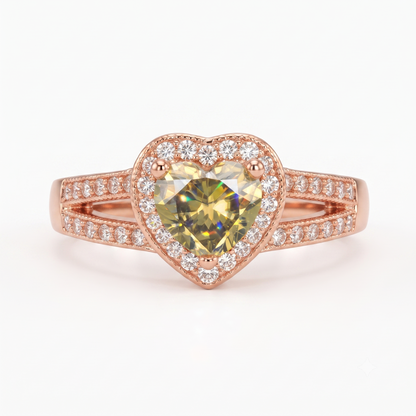 1.00CT Canary Yellow Heart Cut Halo Lab-Grown Engagement Ring