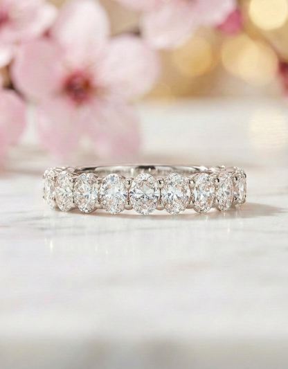 1.36 Ct Oval Moissanite Wedding Band – Half Eternity Ring