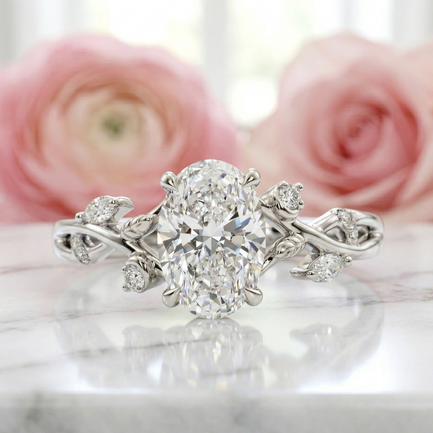 2.060 ct Oval Lab Grown Diamond Nature Inspired Vine Ring