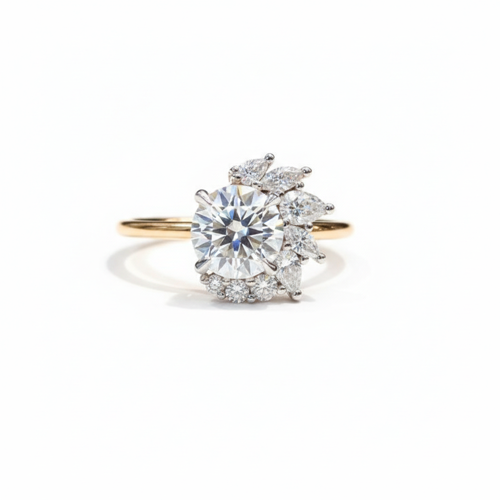 1.30CT Round Cut Cluster Engagement Ring