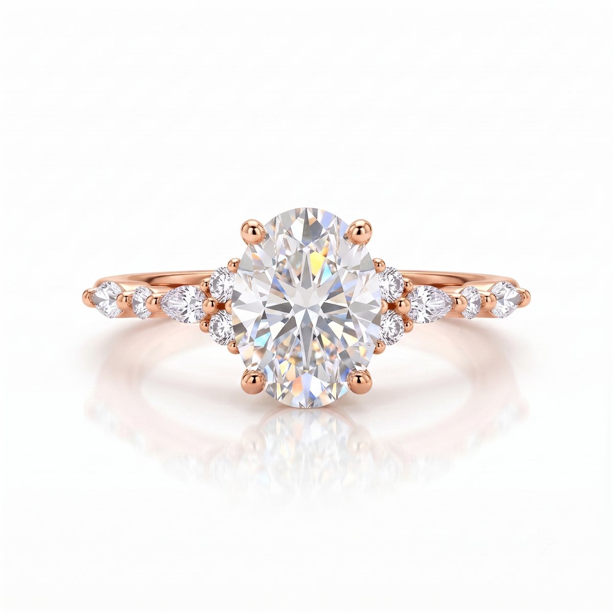 1.25 ct Oval Lab Grown Diamond Engagement Ring • Rose Gold Cluster Bridal Ring