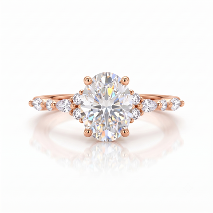 1.25 ct Oval Lab Grown Diamond Engagement Ring • Rose Gold Cluster Bridal Ring