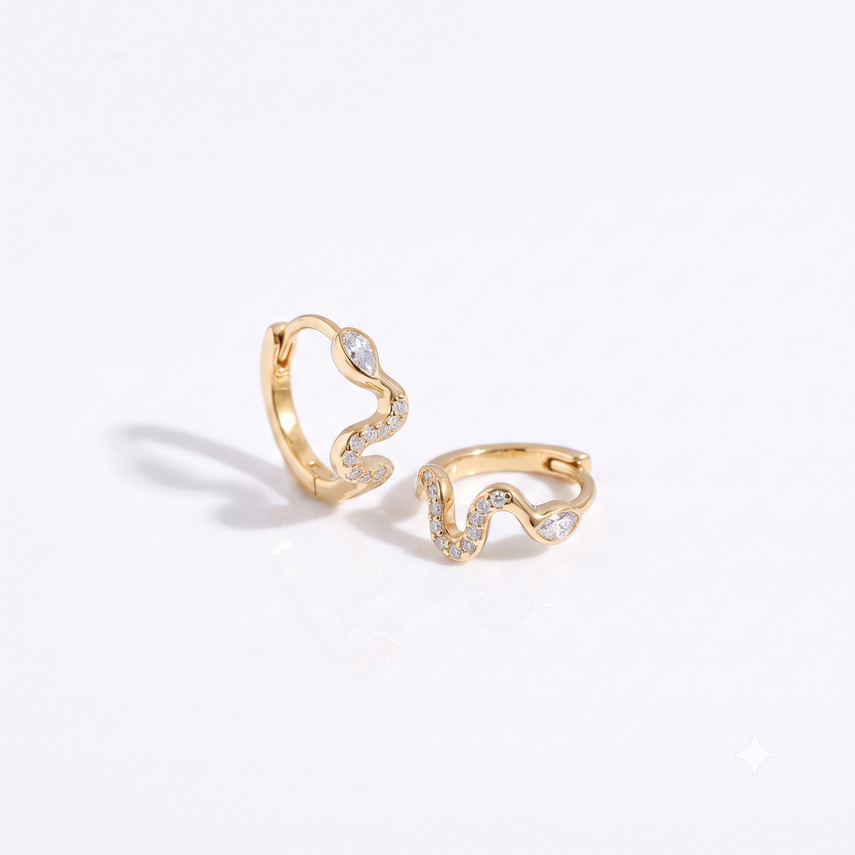 0.50 Ct Lab Grown Diamond Wave Huggie Hoop Earrings | 14K Gold | Oval & Round Cut