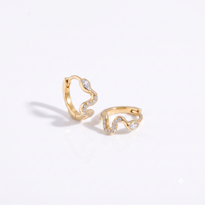0.50 Ct Lab Grown Diamond Wave Huggie Hoop Earrings | 14K Gold | Oval & Round Cut