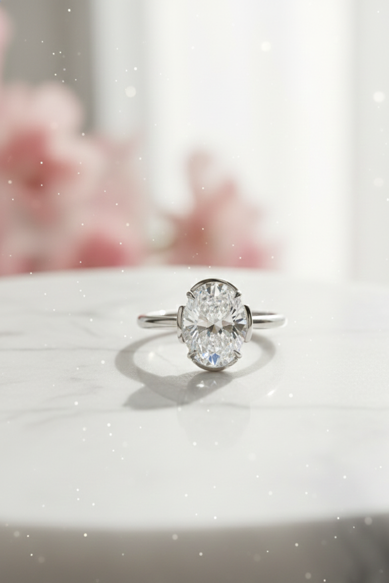 1.50 Carat Oval Lab-Grown Engagement Ring – 14K Gold Promise Ring