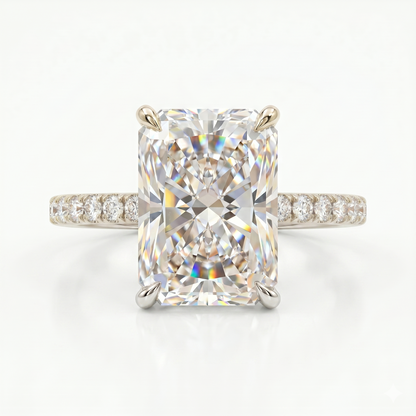 2.30 CT Radiant Cut Lab Grown Hidden Halo Diamond Engagement Ring