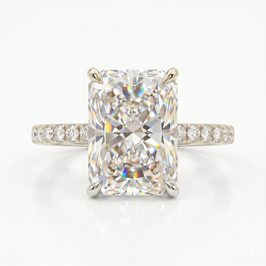 radiant cut engagement rings with hidden halo​


