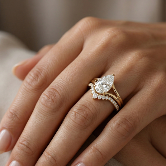 2.20 ct Pear Shaped Lab Grown Diamond Split Shank Ring Set