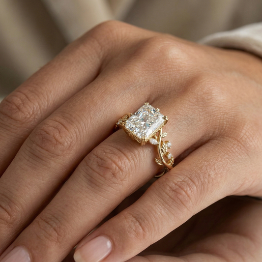 2.100ct Radiant Cut Lab Grown Diamond Leaf Engagement Ring