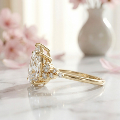 2.100CT Pear Lab Diamond Floral Cluster Engagement Ring