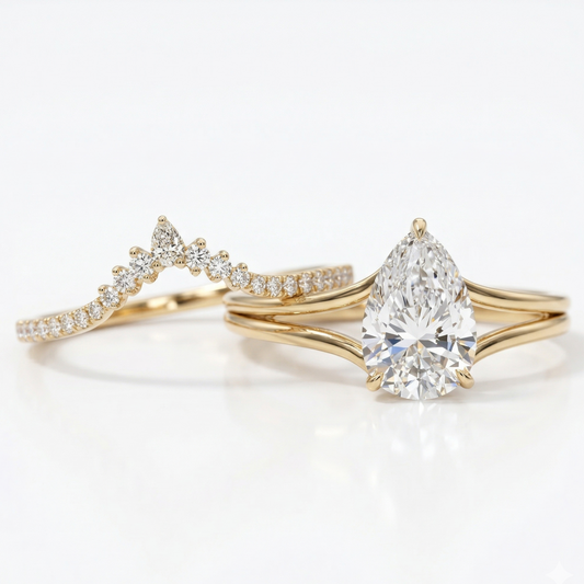 2.20 ct Pear Shaped Lab Grown Diamond Split Shank Ring Set