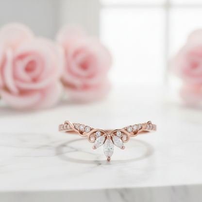 Moissanite Curved Wedding Band 0.096 ct - Unique Bridal Ring