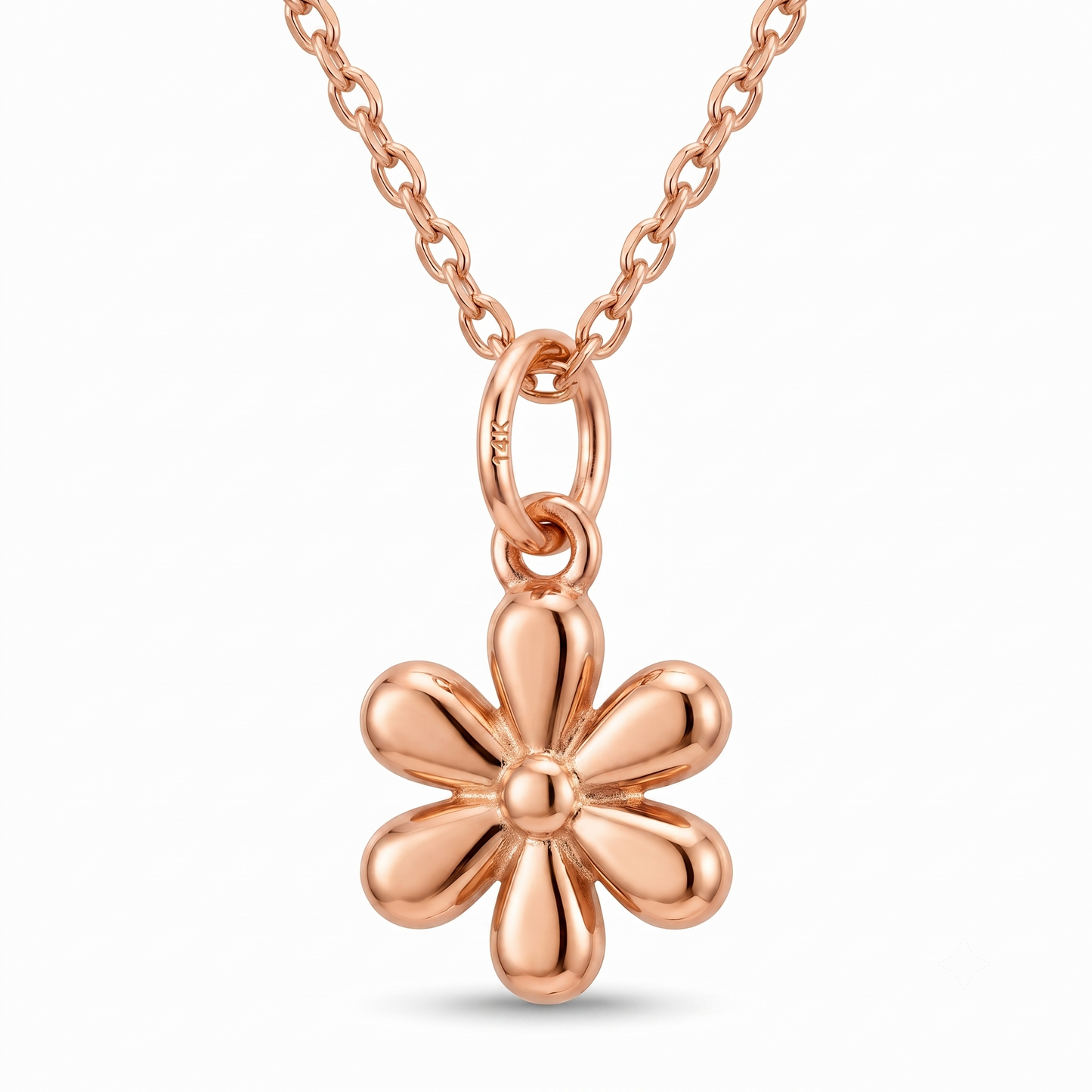 14k Gold Flower Charm Dainty Floral Pendant Necklace