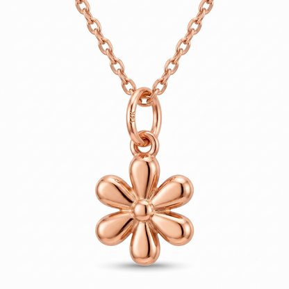 14k Gold Flower Charm Dainty Floral Pendant Necklace