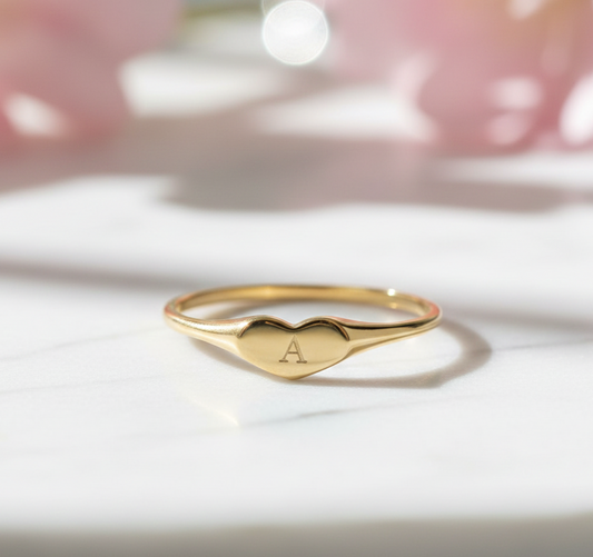Custom Initial Heart Ring – 14K Gold Personalized Band