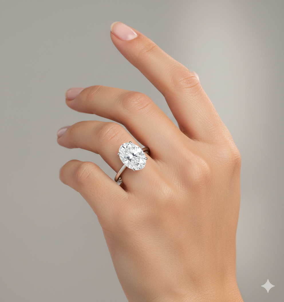 2.500 ct Oval Lab Grown Diamond Engagement Ring • 18K Gold Solitaire Ring