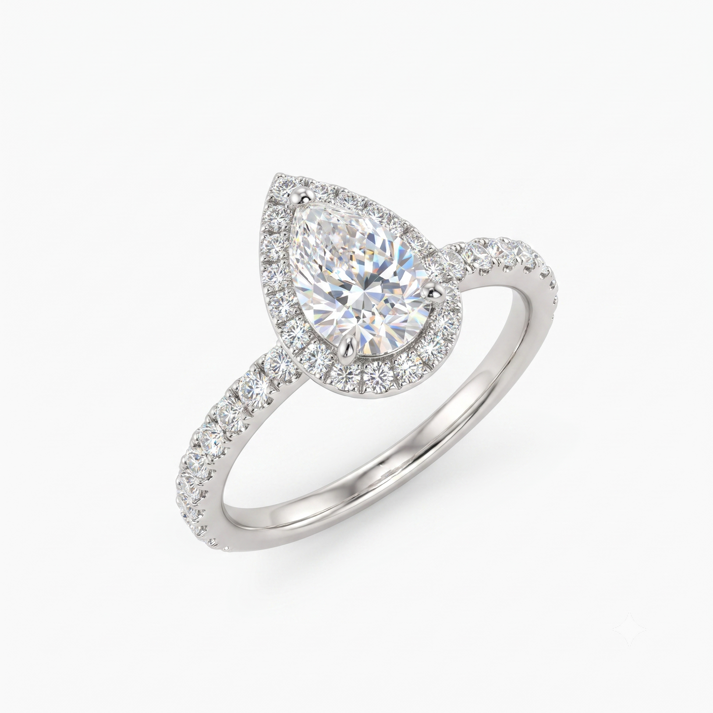 1.00ct Pear Cut Halo Pave Lab-Grown Engagement Ring