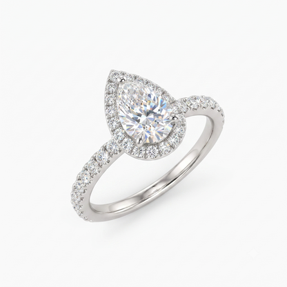 1.00ct Pear Cut Halo Pave Lab-Grown Engagement Ring